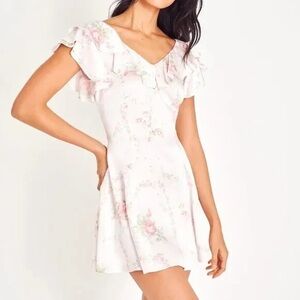 LoveShackFancy Frankie Pink Floral Silk Mini Dress